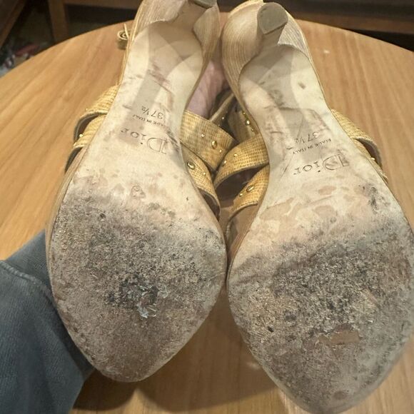 Dior Elegant Gold Strappy Heels with studs and grommets - Picture 7 of 7